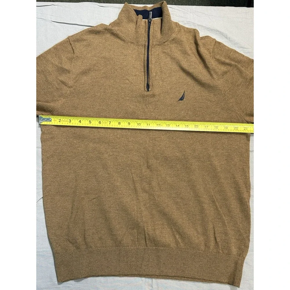 Nautica Navtech Men's Brown Knit 1/4 Zip Mock Neck Pullover Sweater M